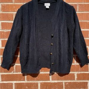 Vintage black cardigan sweater nubby textured gold tone button sweater